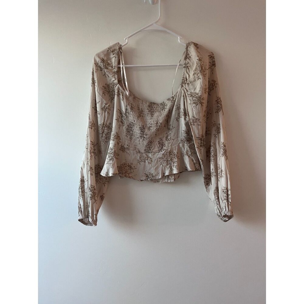 Forever 21 Beige Floral Button-Front Peplum Blouse Women's Size XS